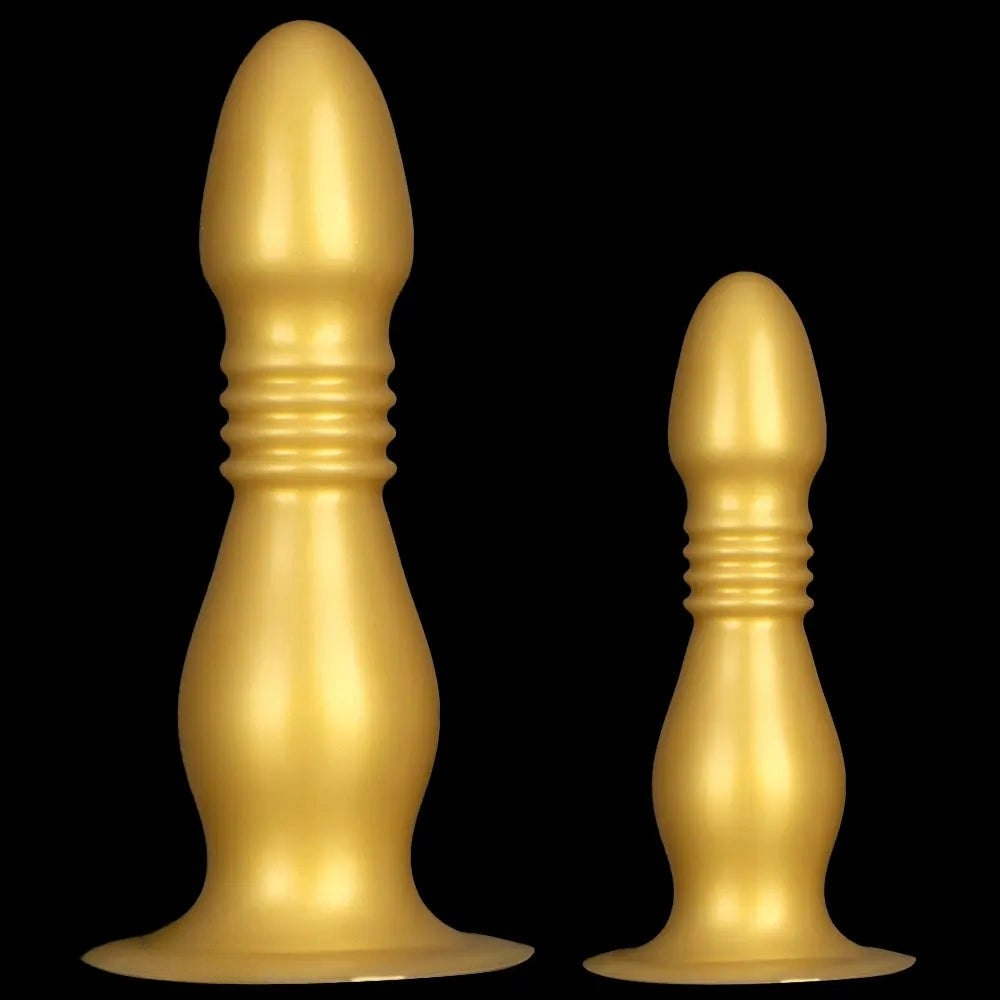 Gold ribbed silicone anal plug dildo, photo 1