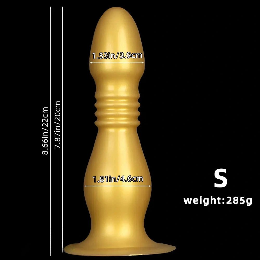 Gold ribbed silicone anal plug dildo, photo 10