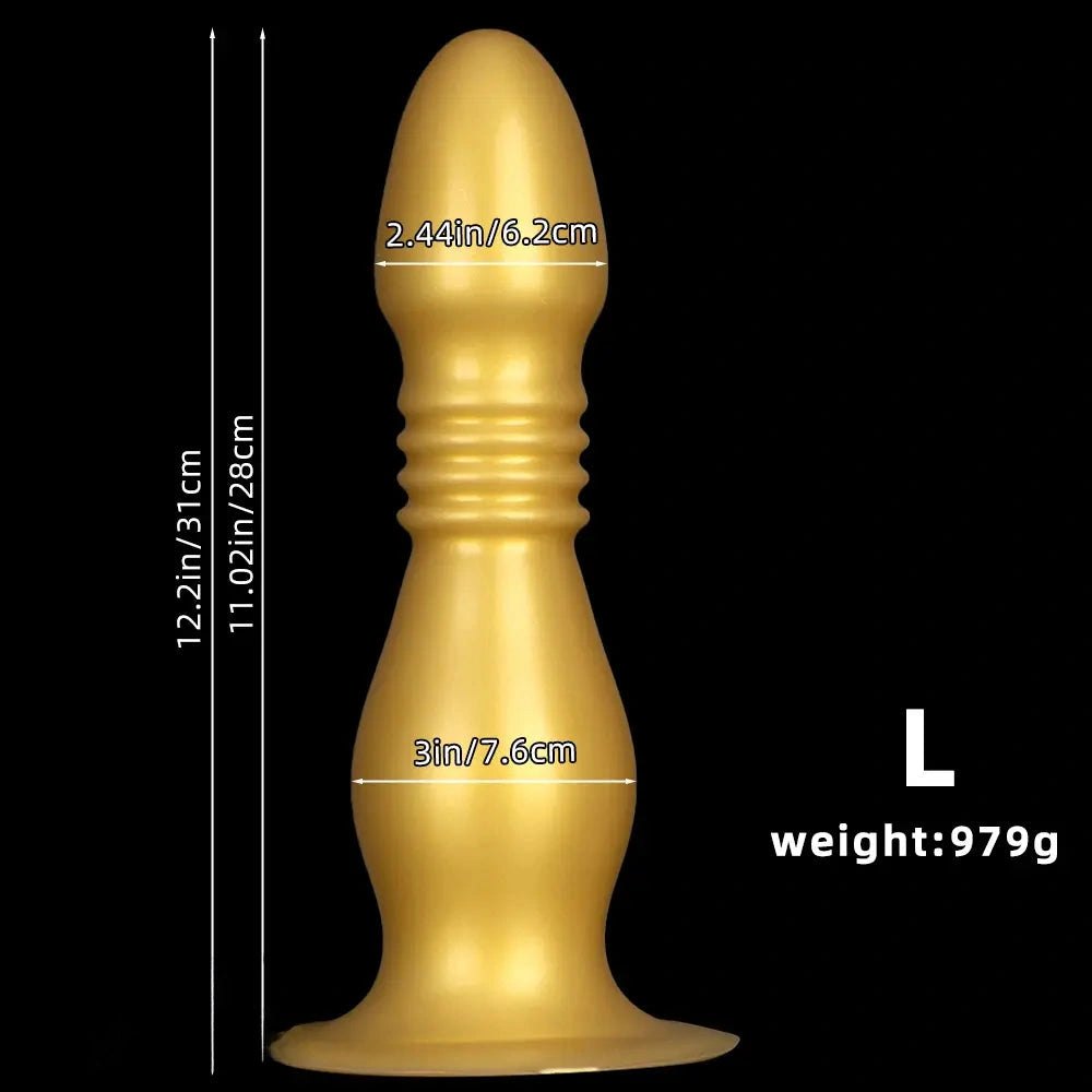 Gold ribbed silicone anal plug dildo, photo 11
