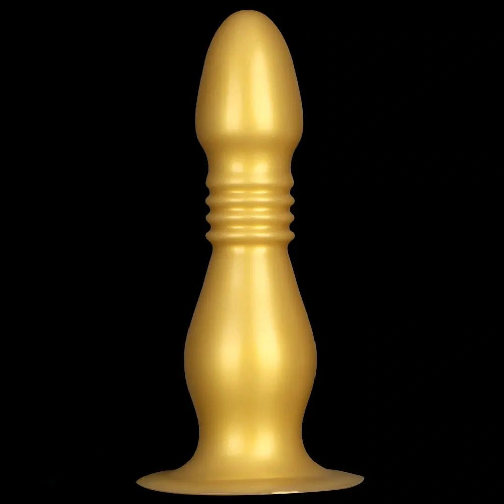 Gold ribbed silicone anal plug dildo, photo 13
