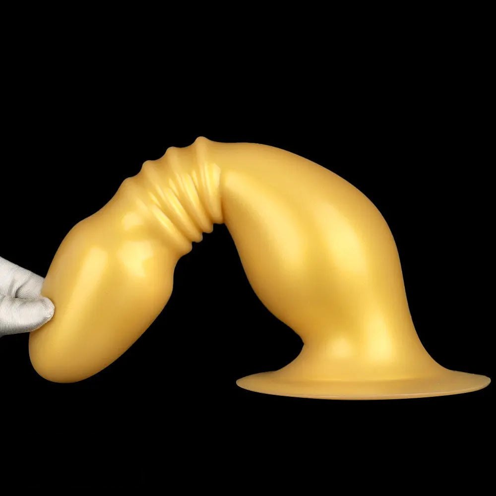 Gold ribbed silicone anal plug dildo, photo 14