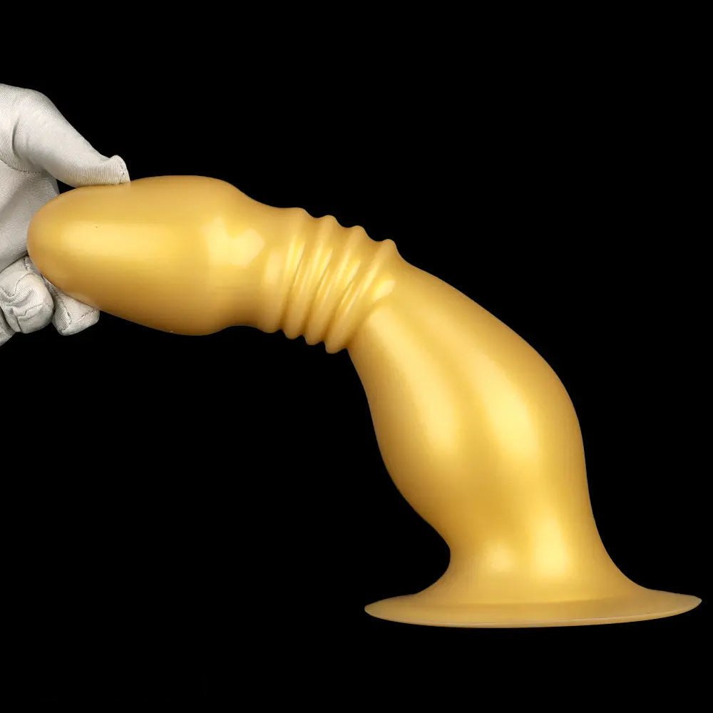 Gold ribbed silicone anal plug dildo, photo 15
