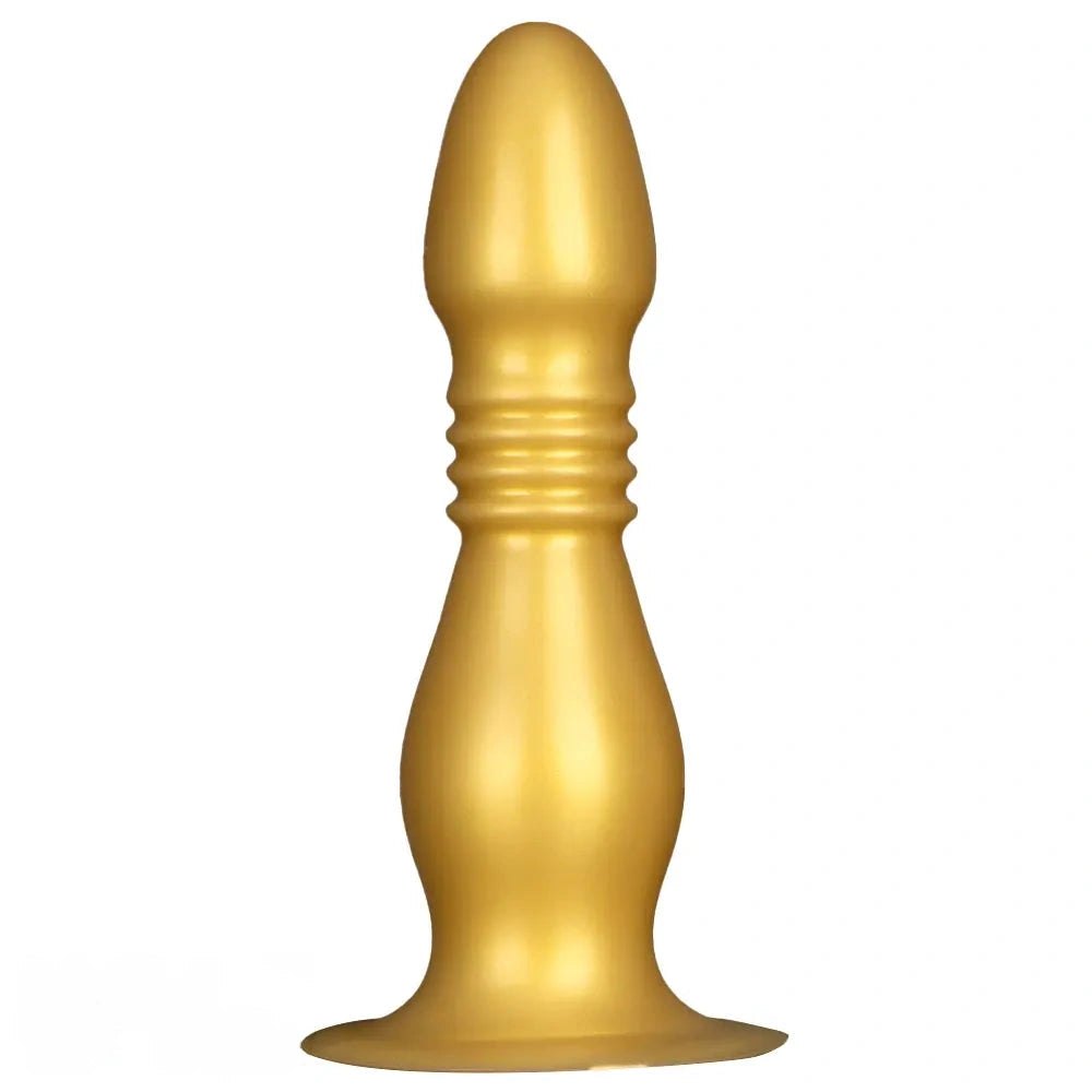 Gold ribbed silicone anal plug dildo, photo 2
