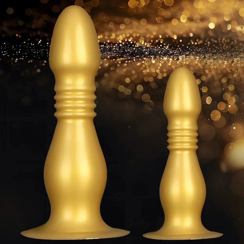 Gold ribbed silicone anal plug dildo, photo 3