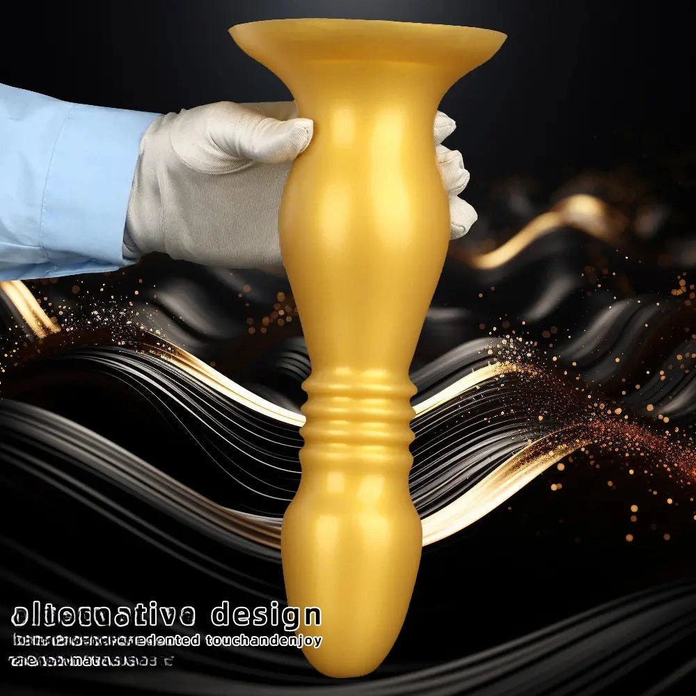 Gold ribbed silicone anal plug dildo, photo 4