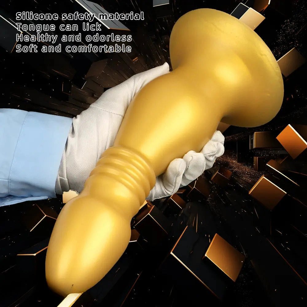 Gold ribbed silicone anal plug dildo, photo 5