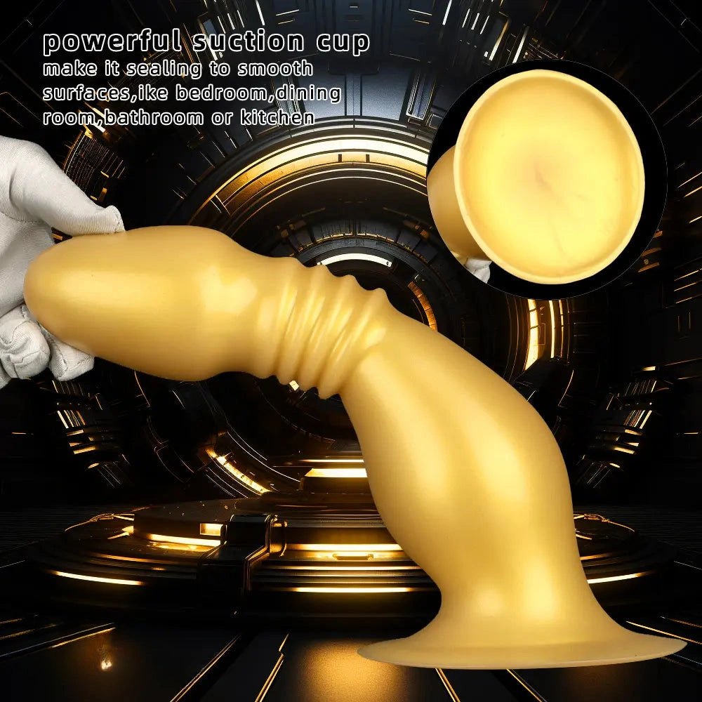 Gold ribbed silicone anal plug dildo, photo 6