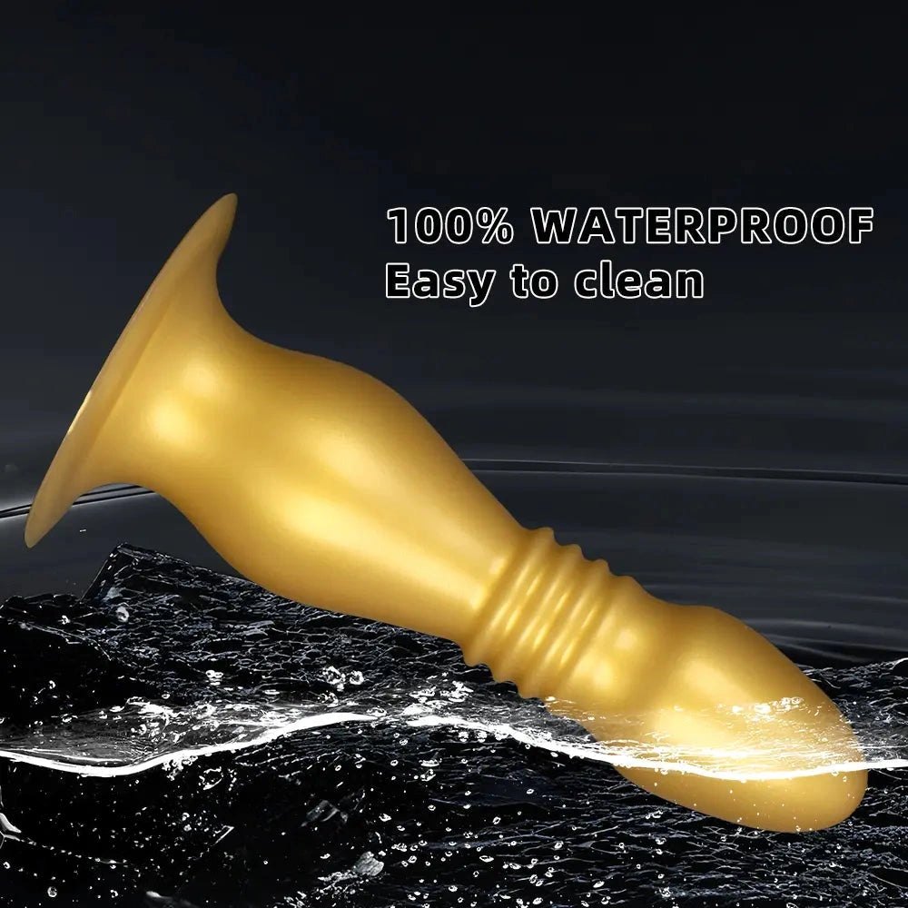 Gold ribbed silicone anal plug dildo, photo 8