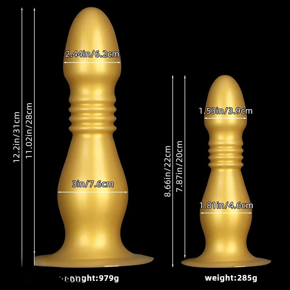 Gold ribbed silicone anal plug dildo, photo 9