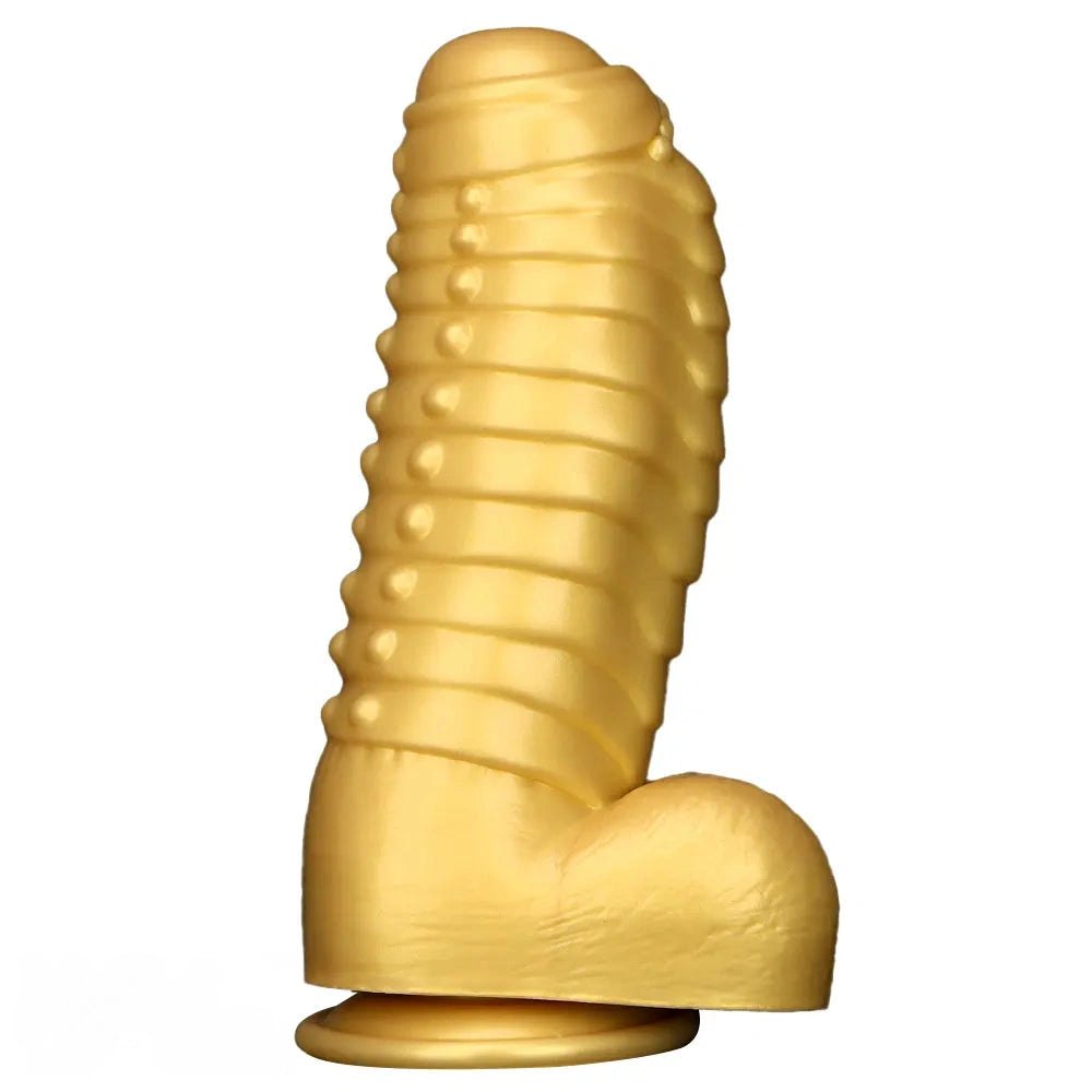 Gold silicone ribbed giant dildo, photo 1