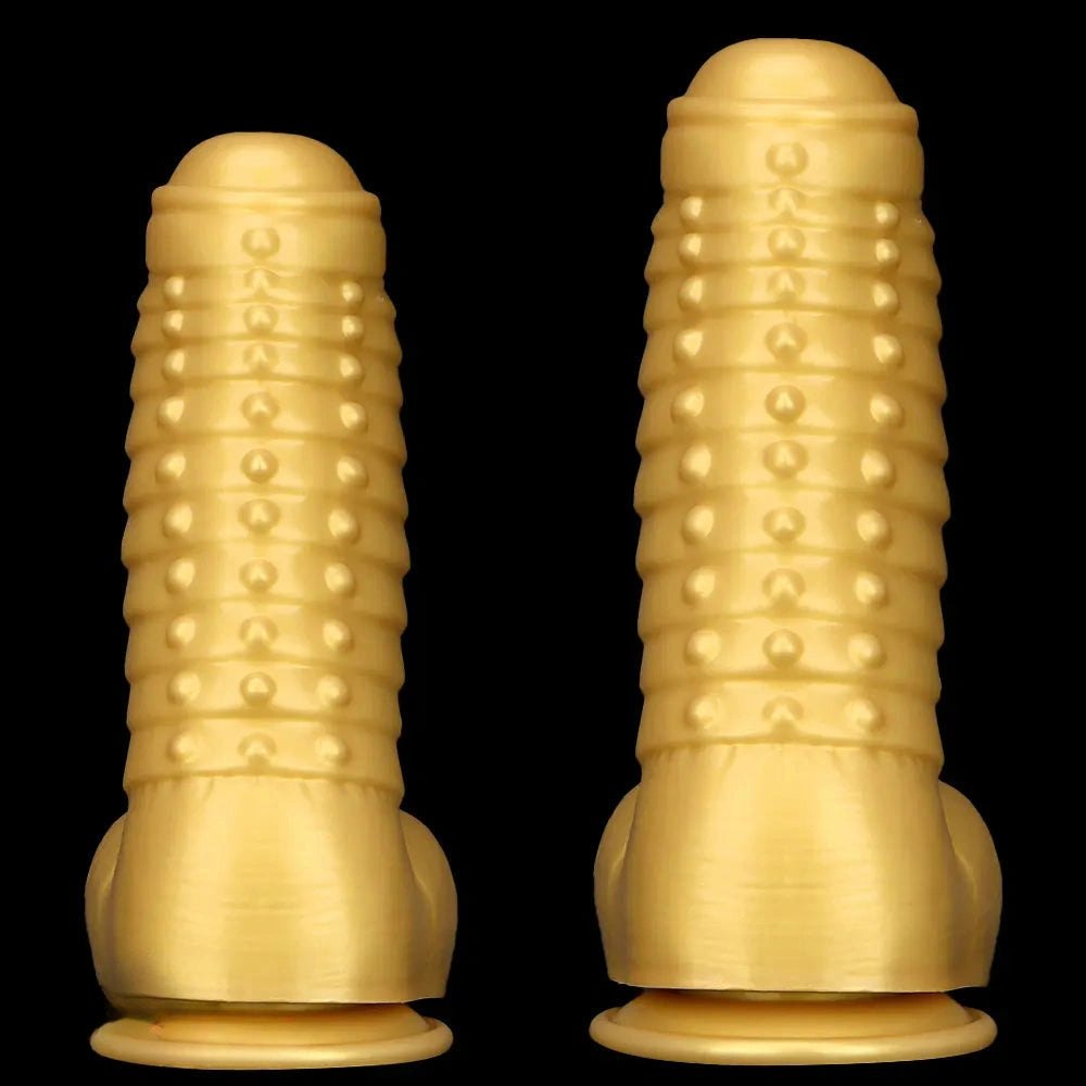 Gold silicone ribbed giant dildo, photo 2