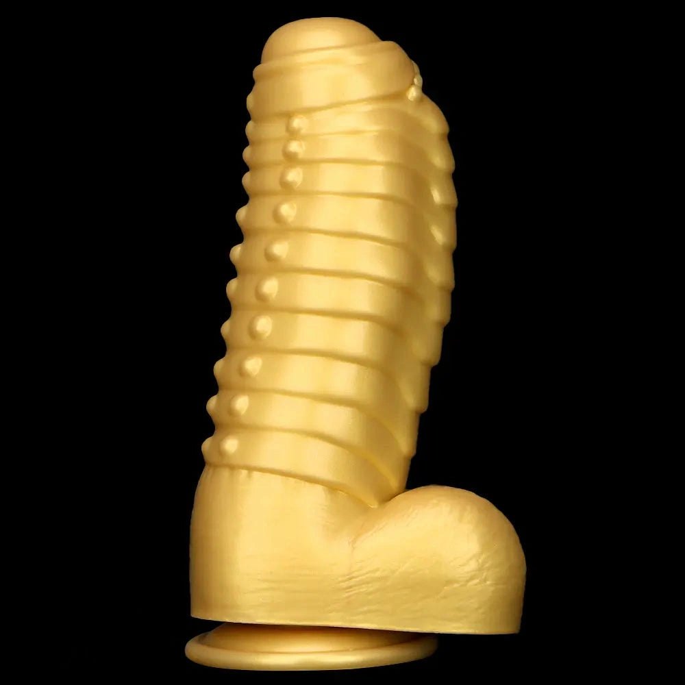 Gold silicone ribbed giant dildo, photo 4