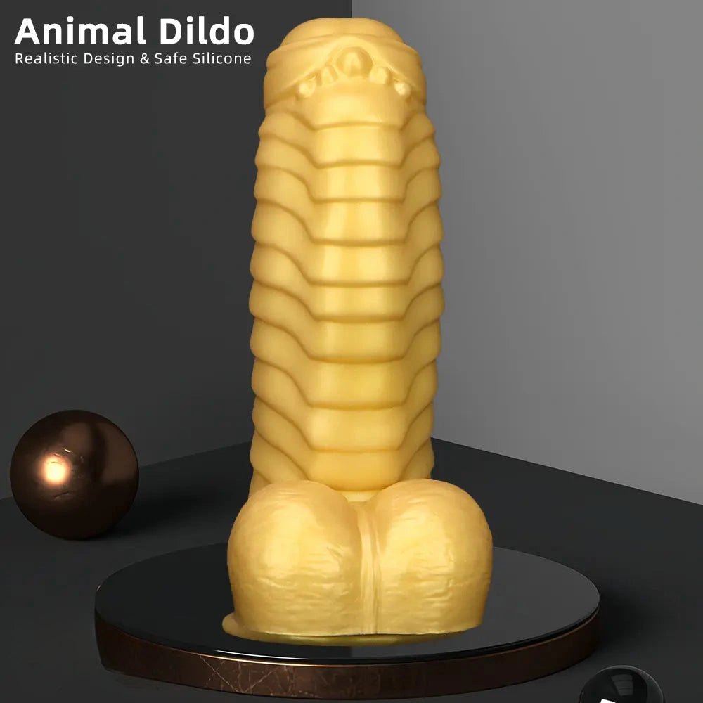 Gold silicone ribbed giant dildo, photo 6