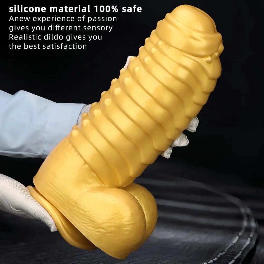 Gold silicone ribbed giant dildo, photo 7