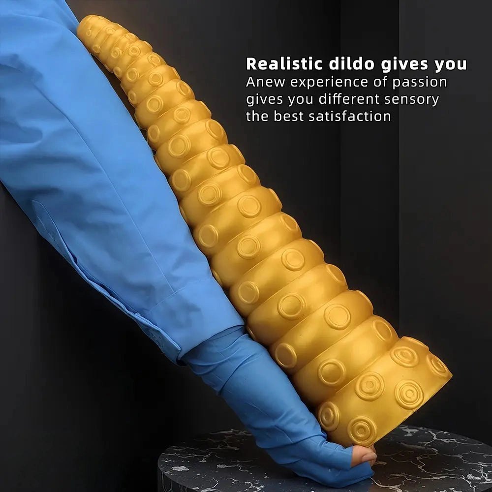Gold silicone ridged tentacle dildo, photo 2