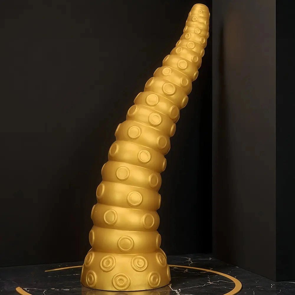 Gold silicone ridged tentacle dildo, photo 3