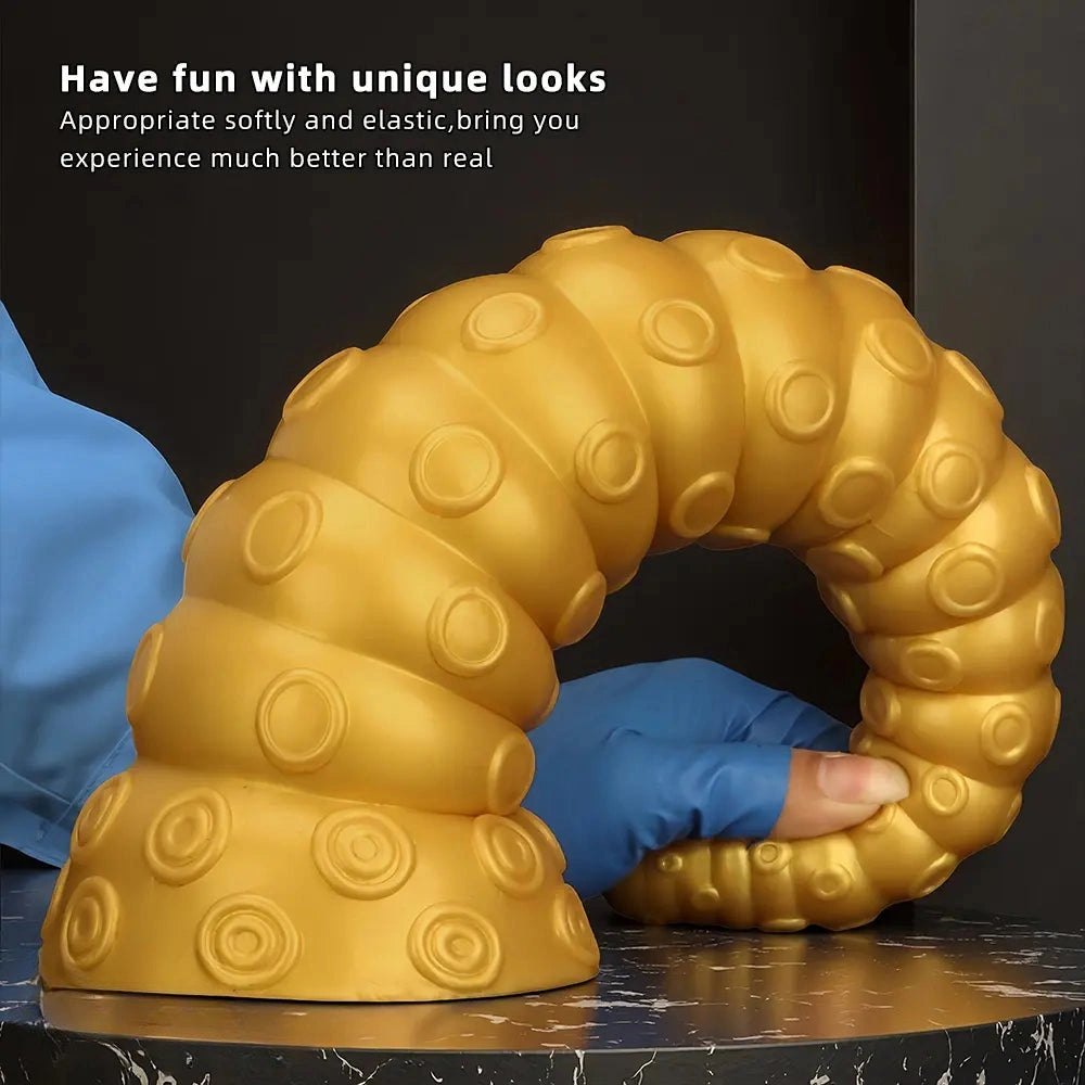 Gold silicone ridged tentacle dildo, photo 4