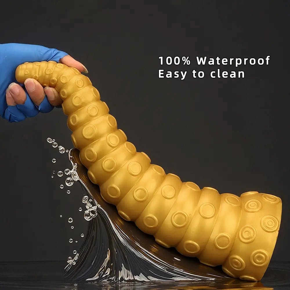 Gold silicone ridged tentacle dildo, photo 7