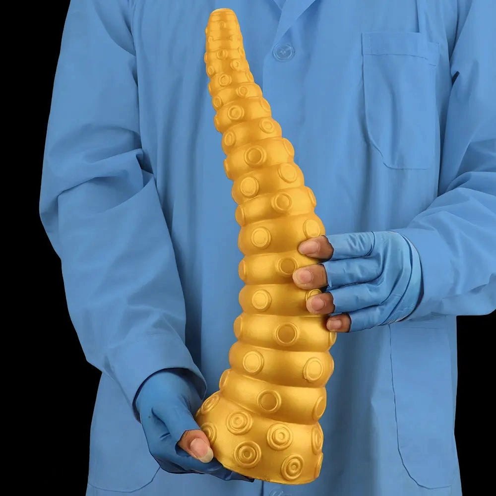 Gold silicone ridged tentacle dildo, photo 9