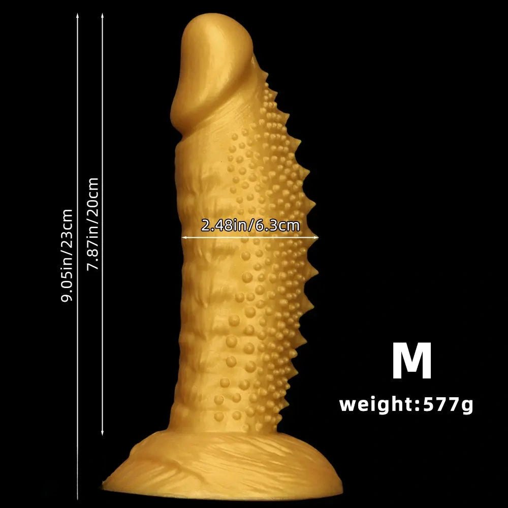 Gold spiked curved silicone fantasy dildo, photo 10
