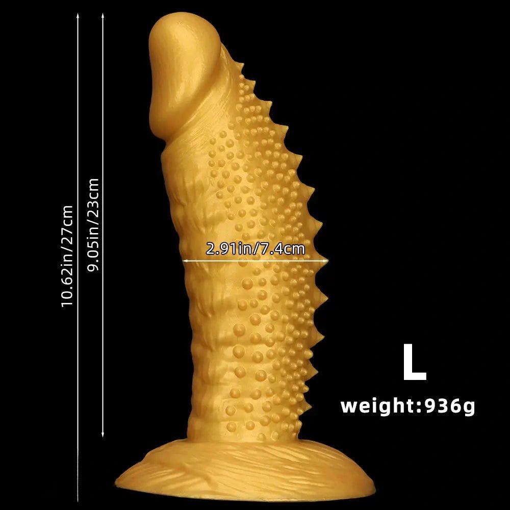 Gold spiked curved silicone fantasy dildo, photo 11