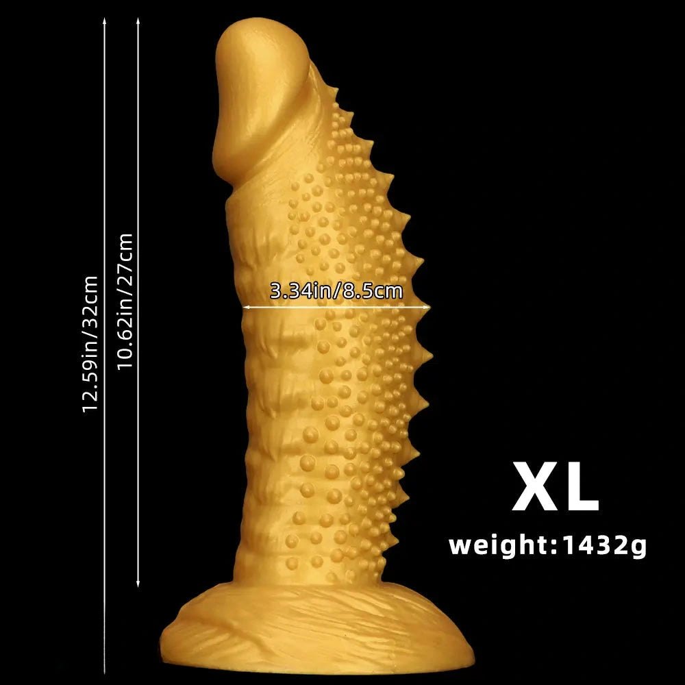 Gold spiked curved silicone fantasy dildo, photo 12