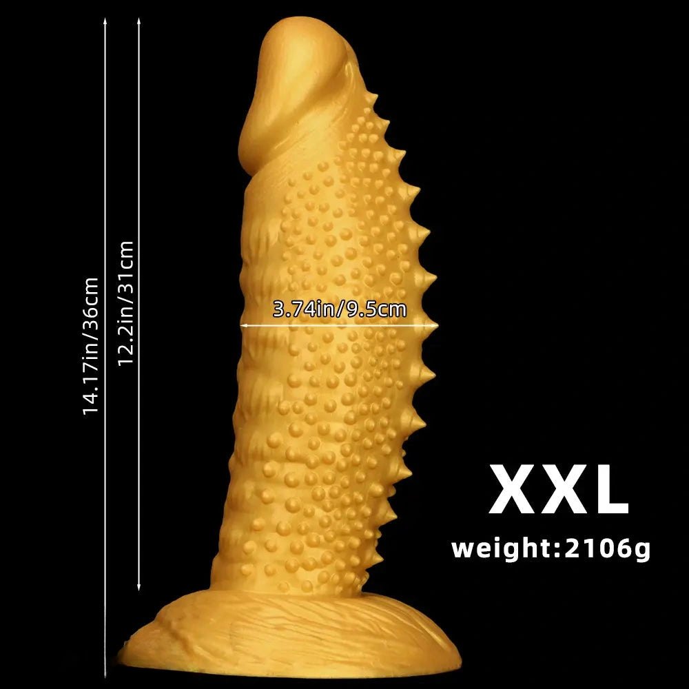 Gold spiked curved silicone fantasy dildo, photo 13