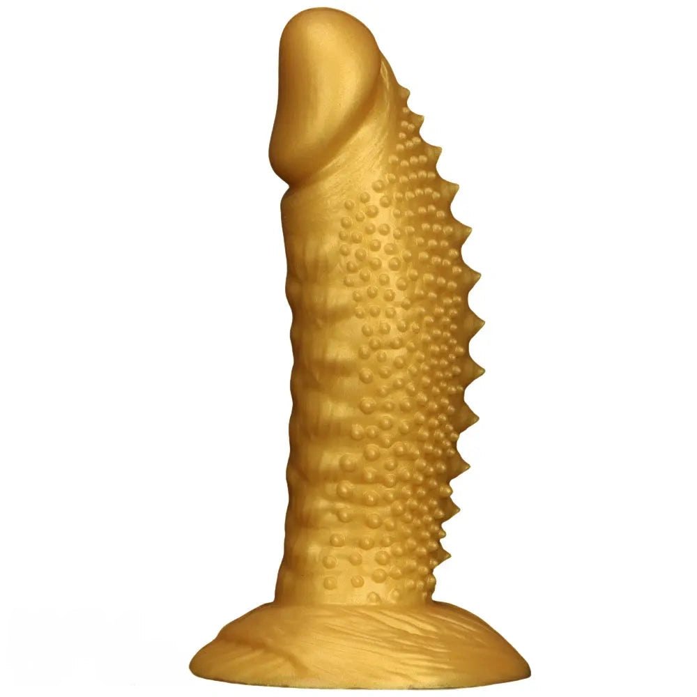 Gold spiked curved silicone fantasy dildo, photo 2