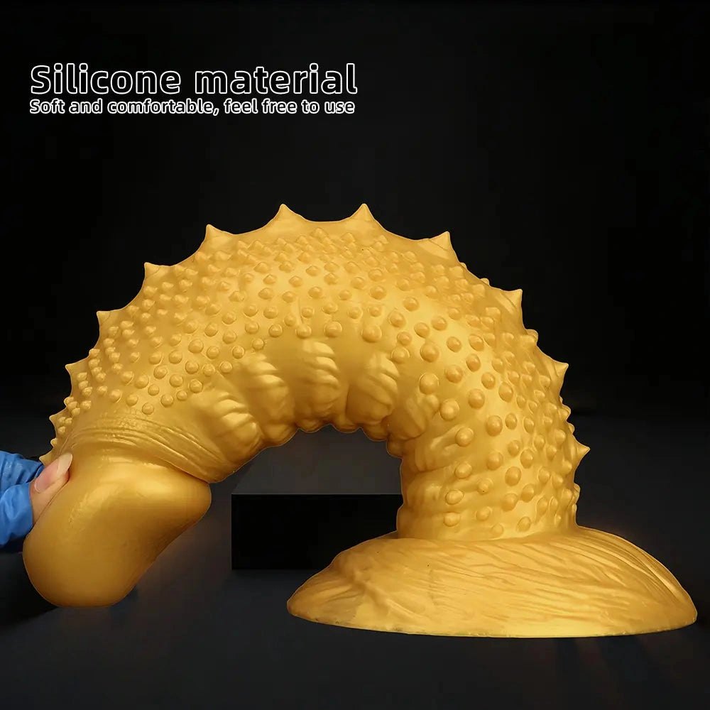 Gold spiked curved silicone fantasy dildo, photo 3