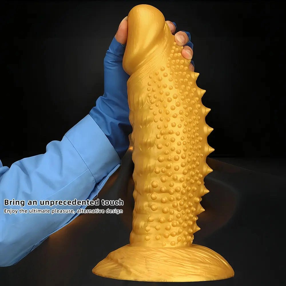 Gold spiked curved silicone fantasy dildo, photo 5