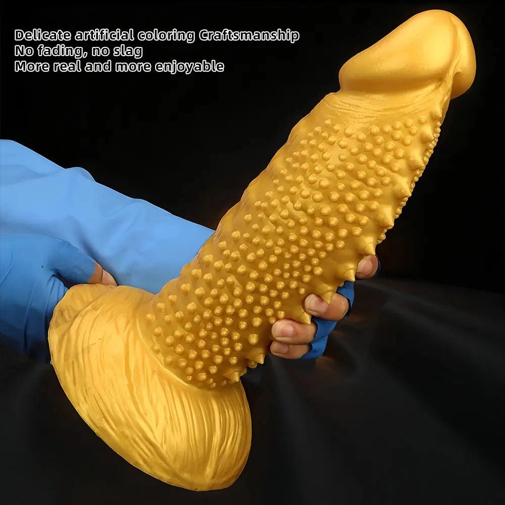 Gold spiked curved silicone fantasy dildo, photo 6