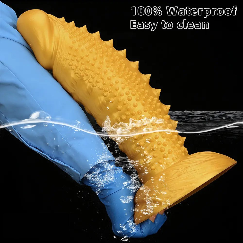 Gold spiked curved silicone fantasy dildo, photo 7