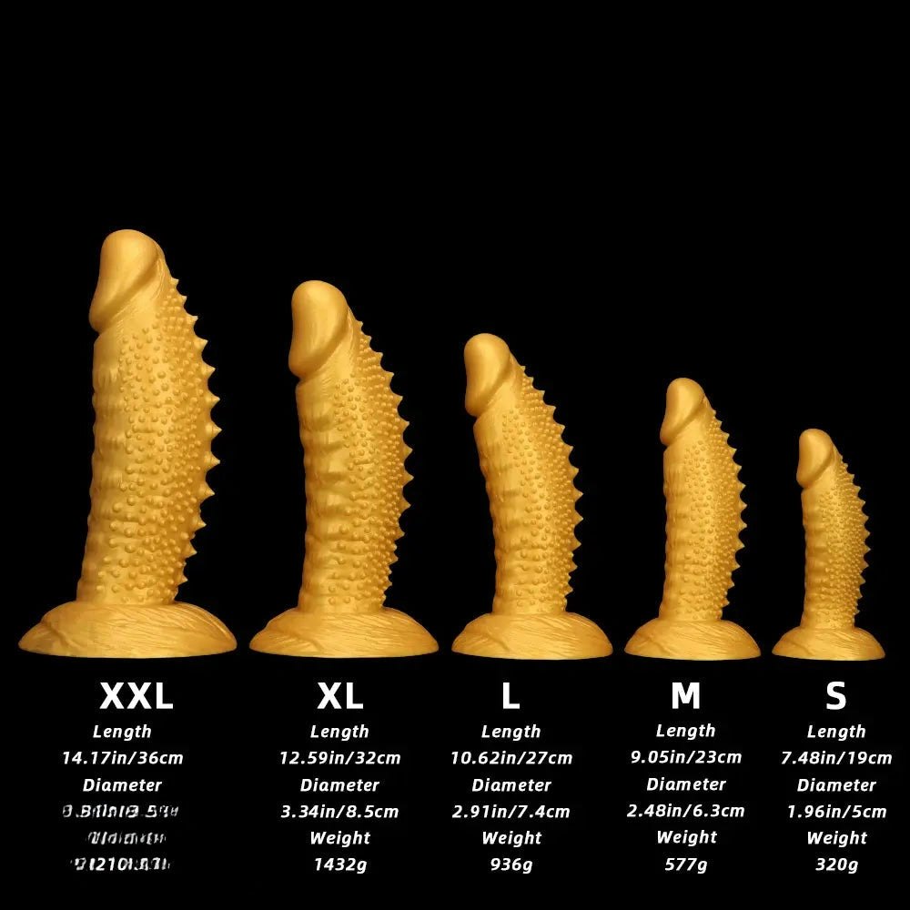 Gold spiked curved silicone fantasy dildo, photo 8