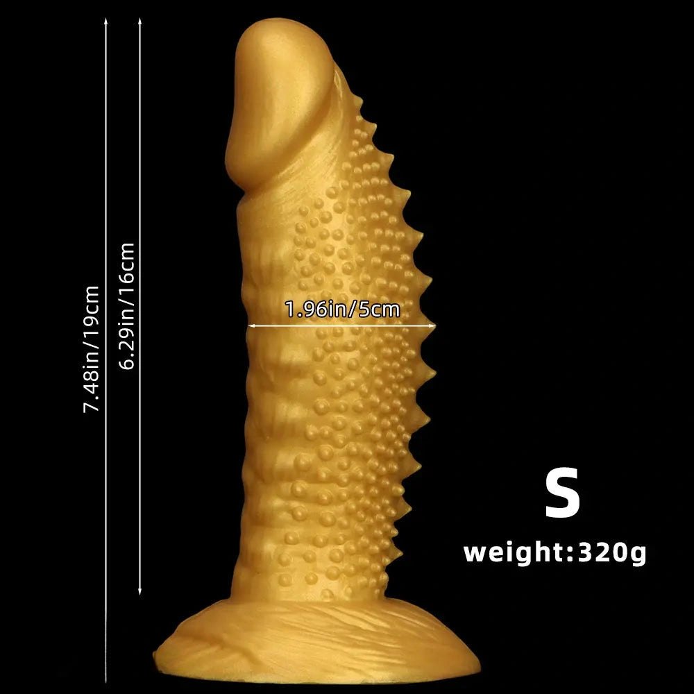 Gold spiked curved silicone fantasy dildo, photo 9