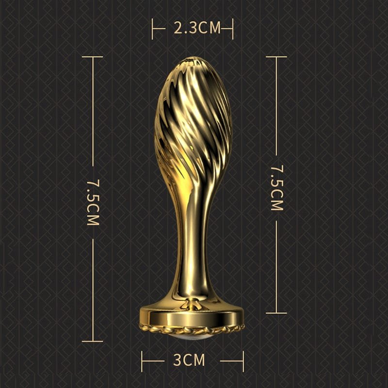 Gold-toned stainless steel anal plug with spiral texture, photo 3