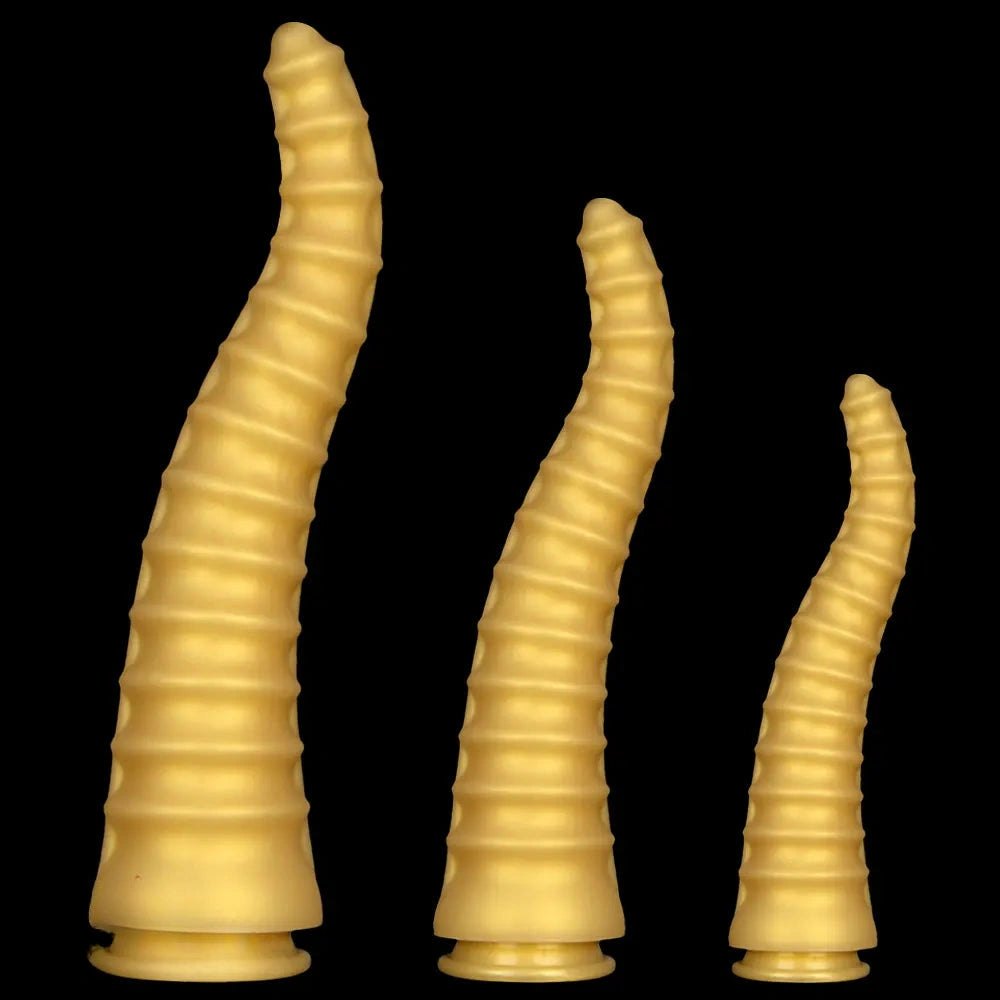 Gold spiral ribbed dragon dildo, photo 1