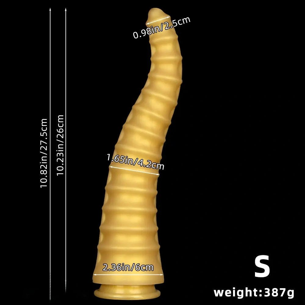 Gold spiral ribbed dragon dildo, photo 10