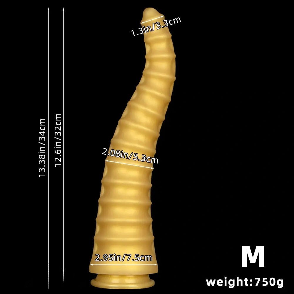 Gold spiral ribbed dragon dildo, photo 11