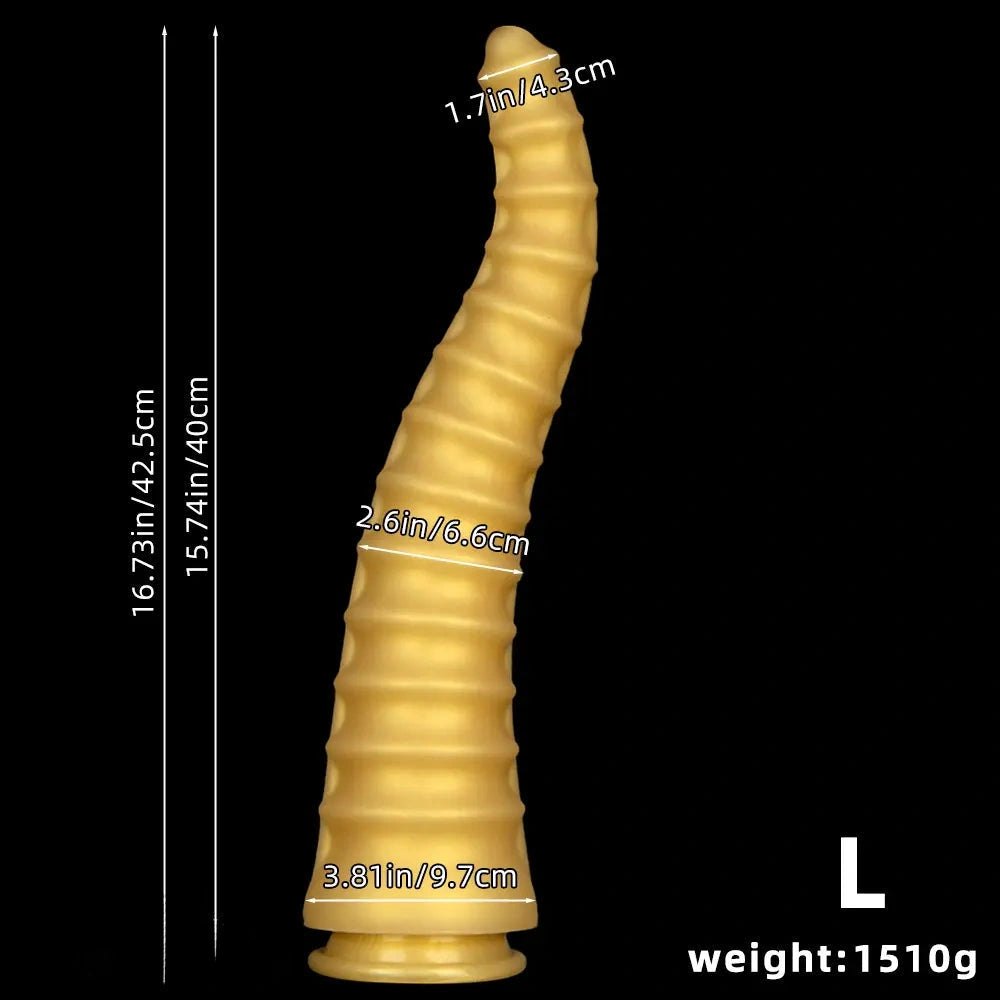 Gold spiral ribbed dragon dildo, photo 12