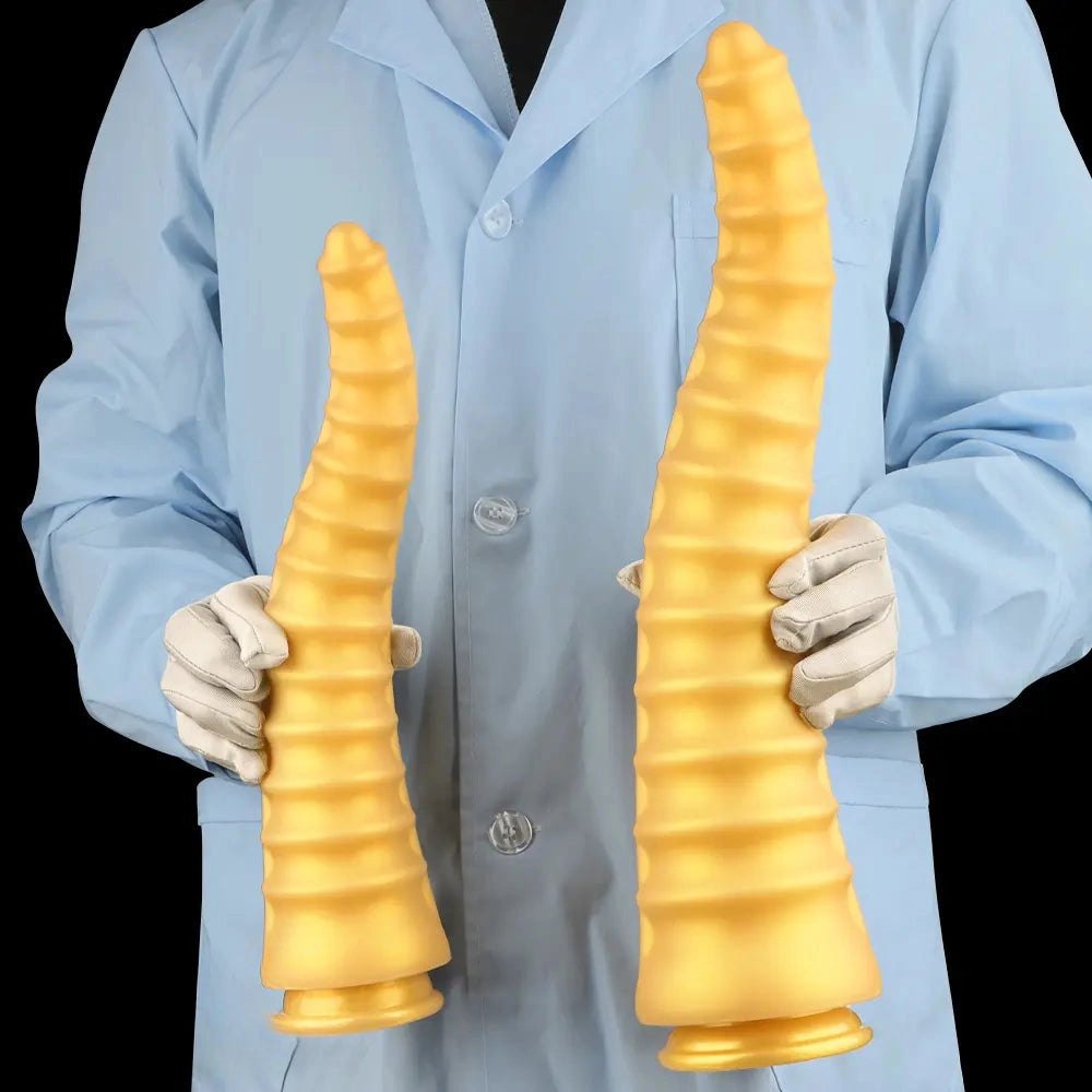 Gold spiral ribbed dragon dildo, photo 13