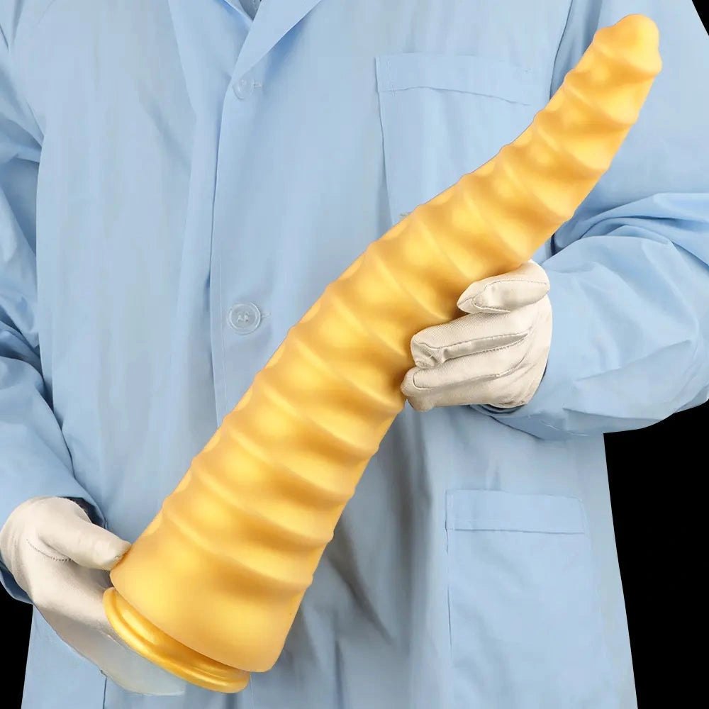 Gold spiral ribbed dragon dildo, photo 15