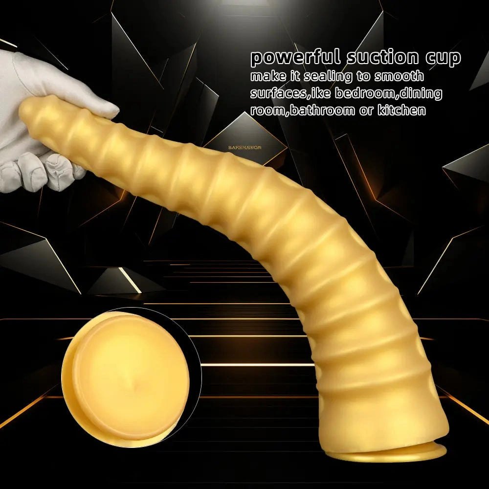 Gold spiral ribbed dragon dildo, photo 3