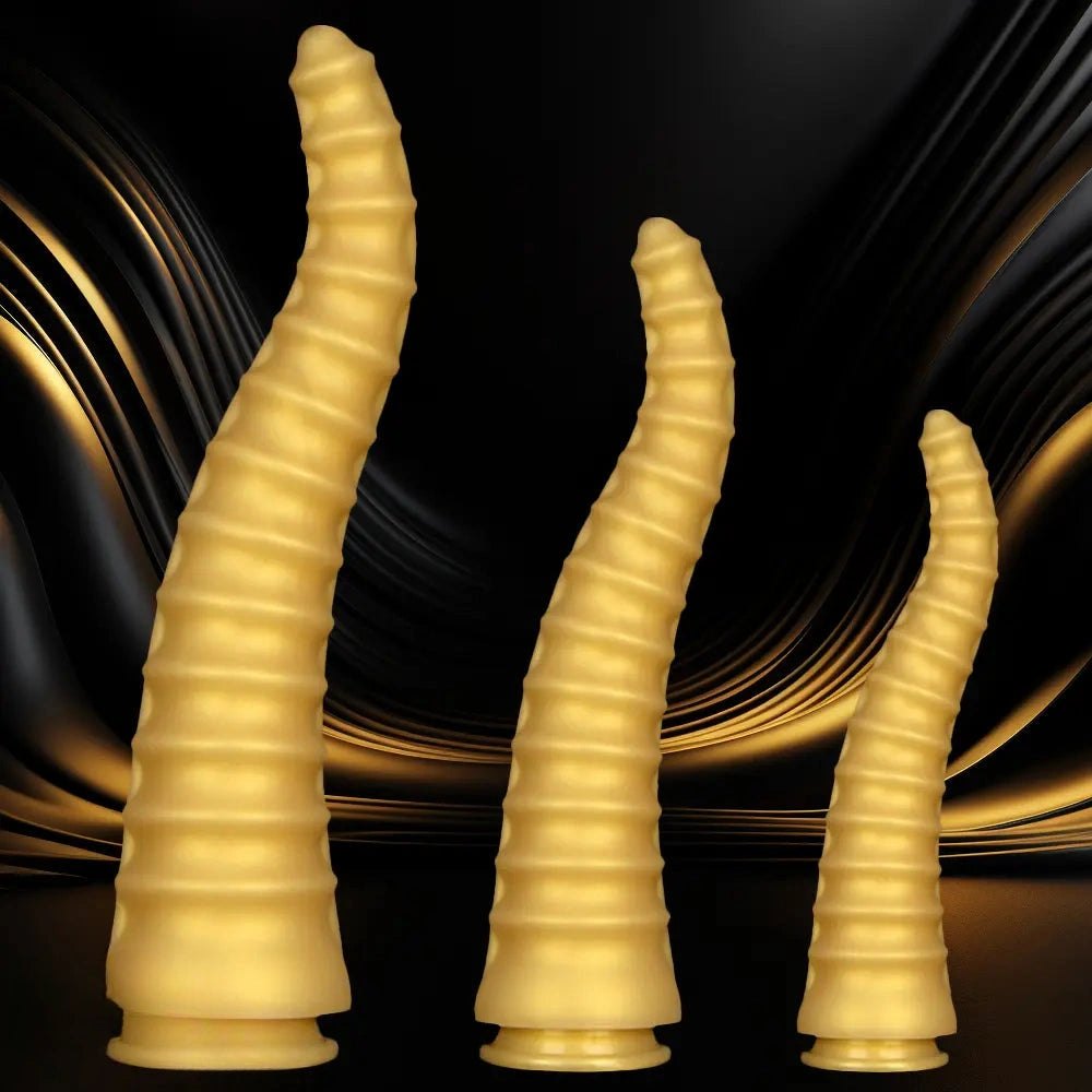 Gold spiral ribbed dragon dildo, photo 4