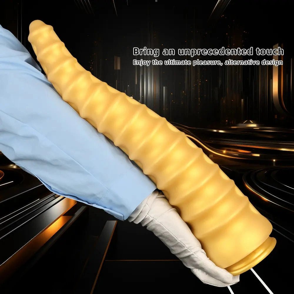Gold spiral ribbed dragon dildo, photo 6