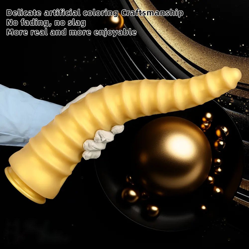 Gold spiral ribbed dragon dildo, photo 7