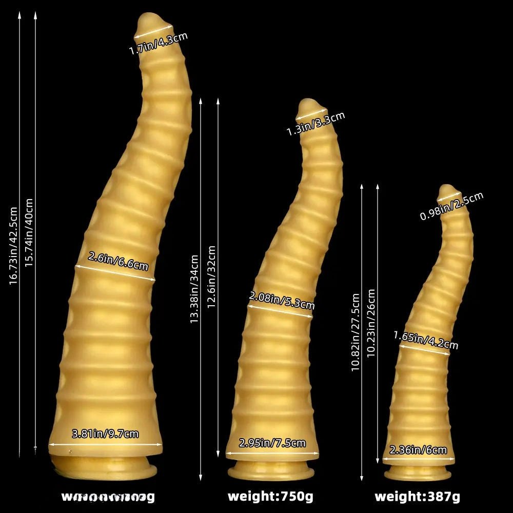 Gold spiral ribbed dragon dildo, photo 9
