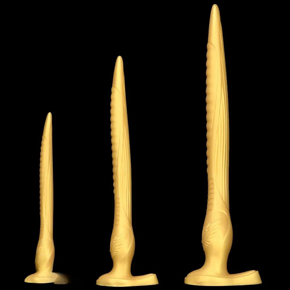 Gold tapered ribbed silicone anal dildo, photo 12