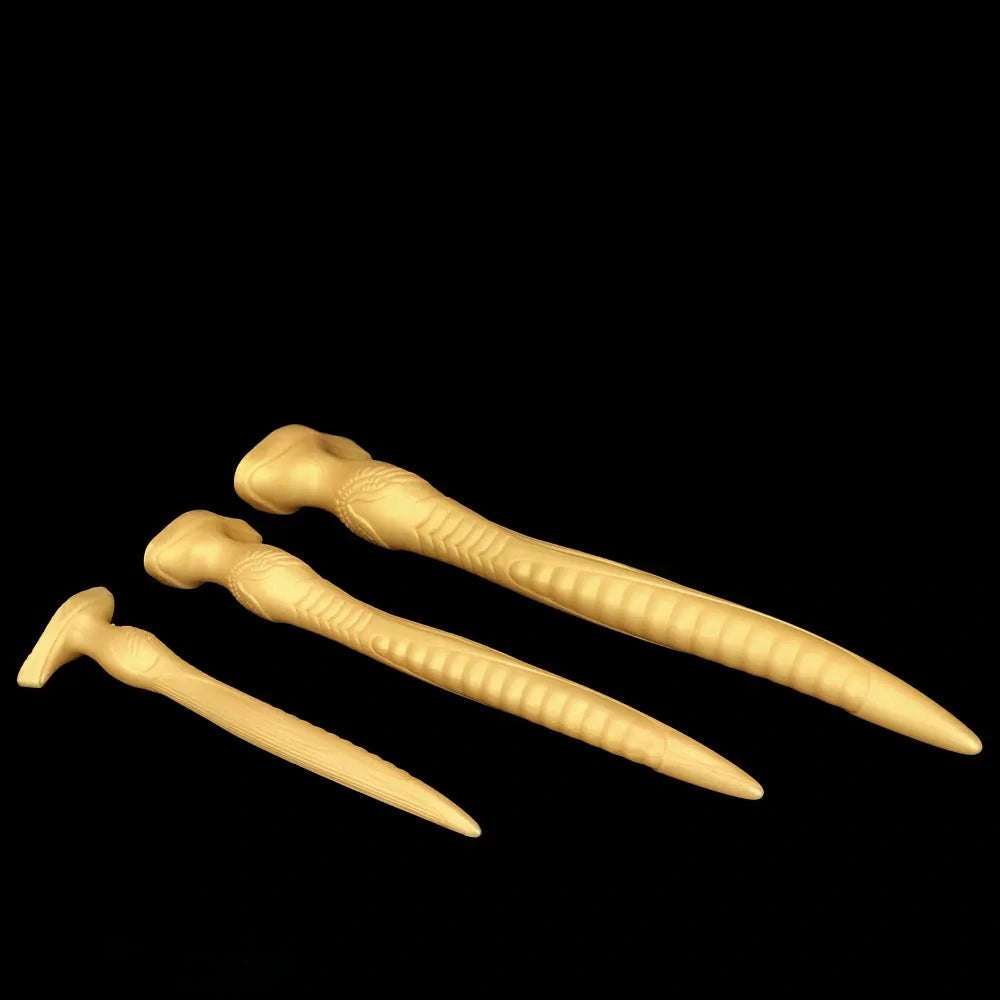 Gold tapered ribbed silicone anal dildo, photo 13