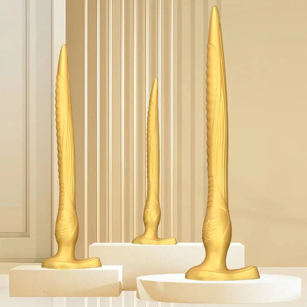 Gold tapered ribbed silicone anal dildo, photo 2