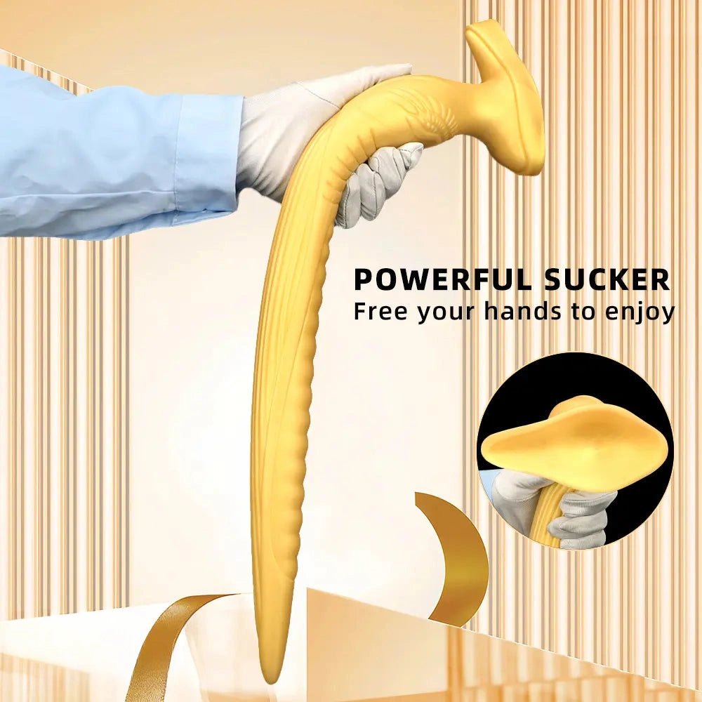 Gold tapered ribbed silicone anal dildo, photo 4